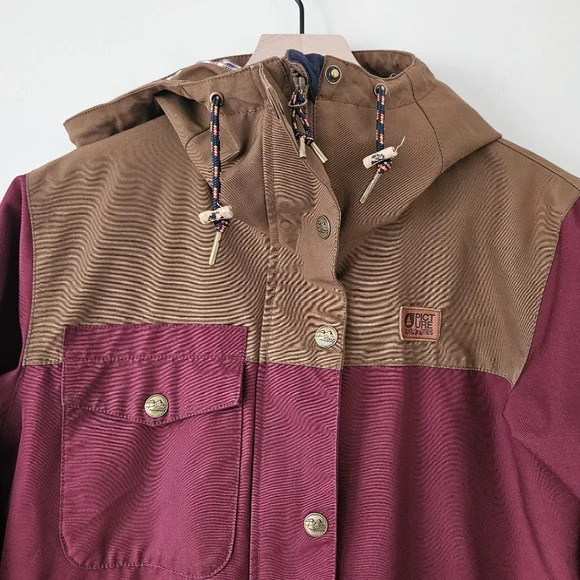 Picture Organic Clothing Burgundy Tan Kate Plaid Lined Ski Coat